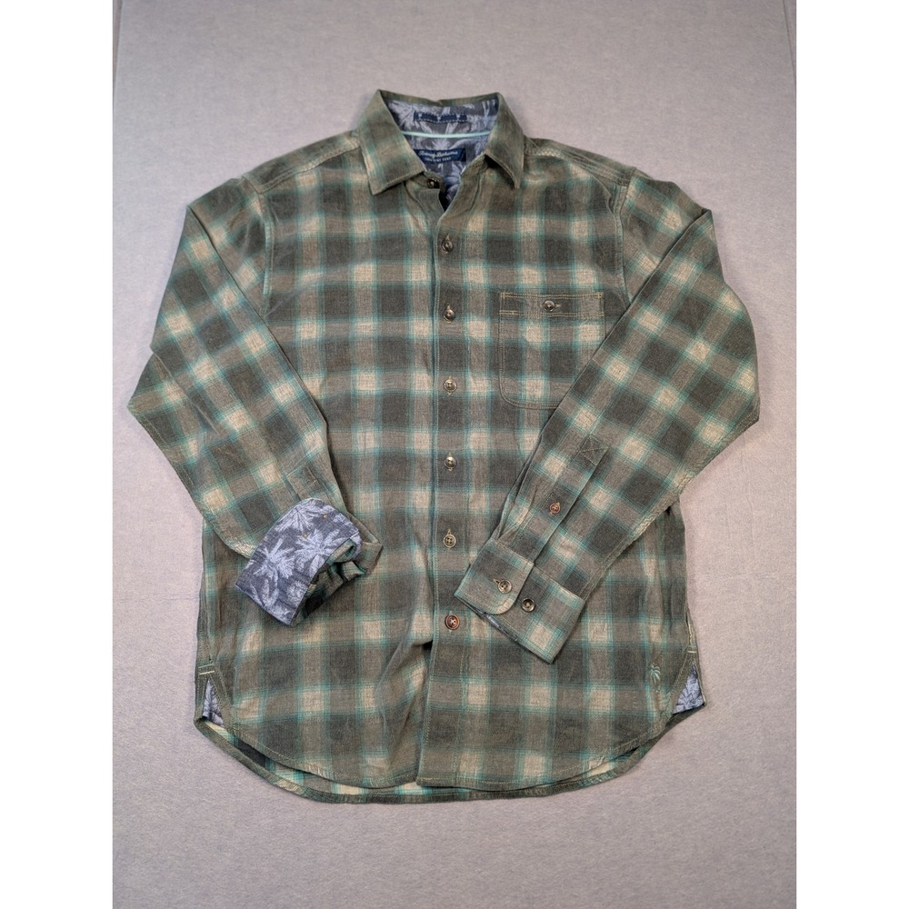 Tommy Bahama Coastline Cord Shirt Mens Small Green Plaid Corduroy Excellent